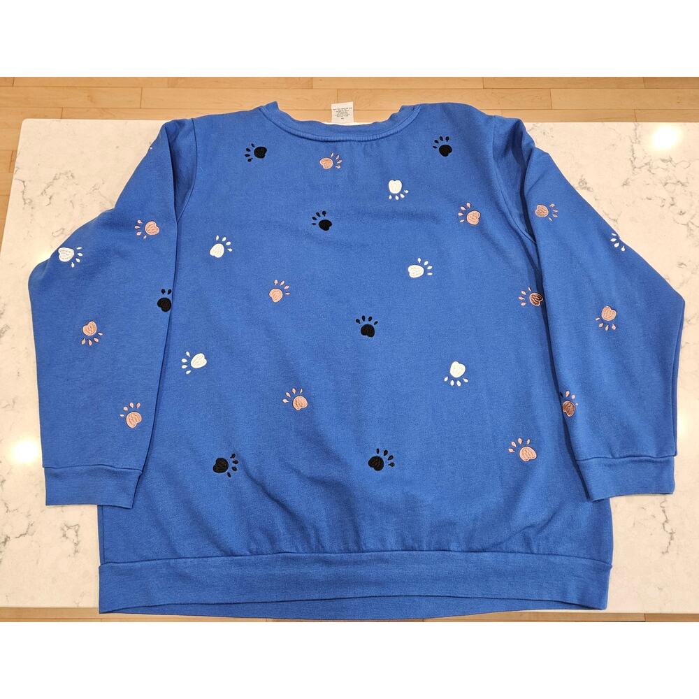 Quacker Factory 1X Embroidered Paw Print Sweatshirt Plus Size Cozy Pet Lover Top - Picture 4 of 10